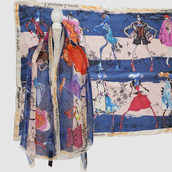 CHRISTIAN LACROIX SCARF SILK COUTURE SKETCH PRINT FOULARD LONG 69" x 26"